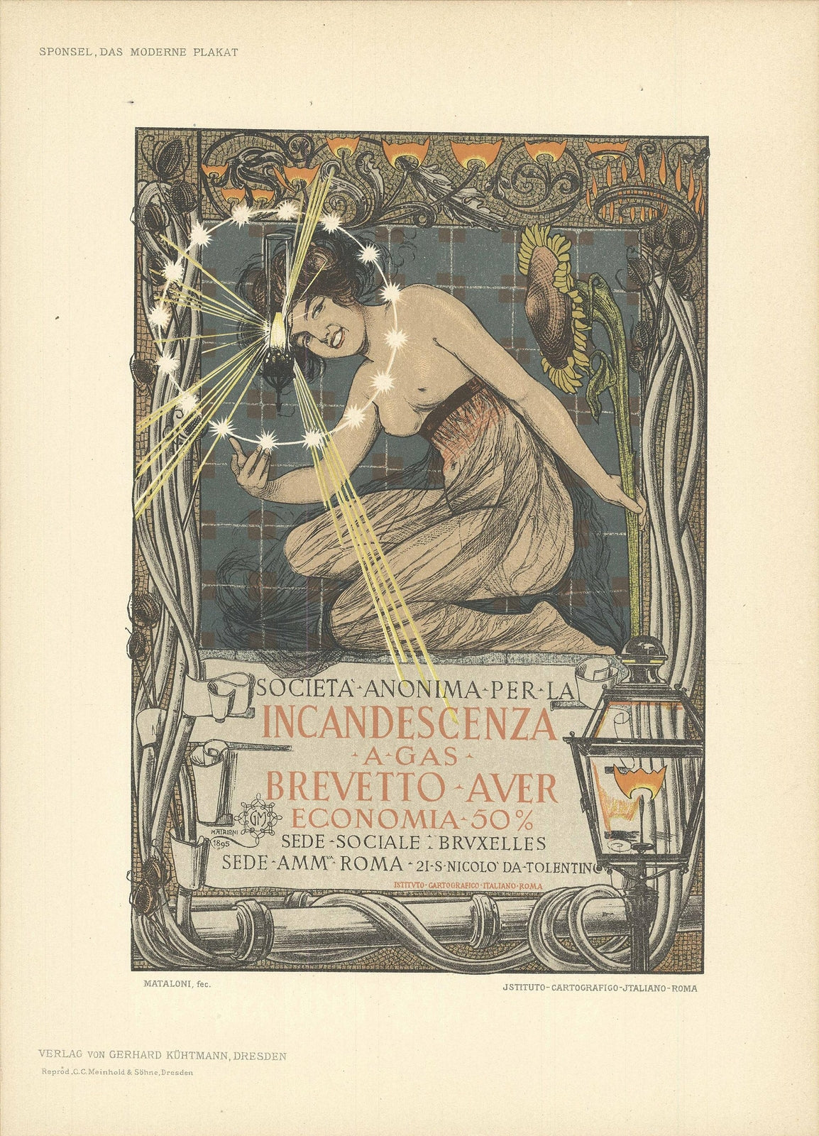 Giovanni Mataloni Gas Lamps " Lithograph 1897