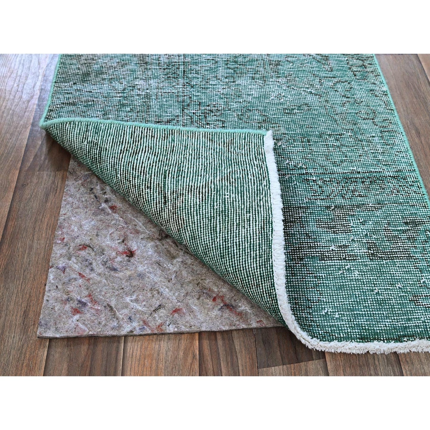 2'X5'8" Green Overdyed Vintage Zoroastrian Hand Knotted Wool Runner Rug