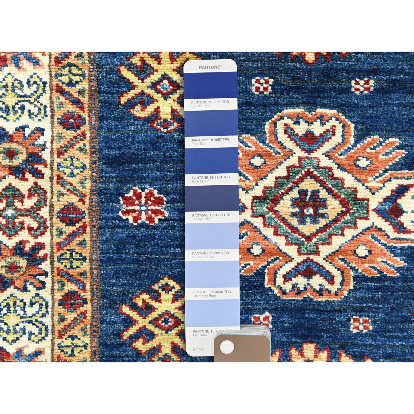 2'10"X13'2" Prussian Blue Afghan Super Kazak Wool Hand Knotted Rug