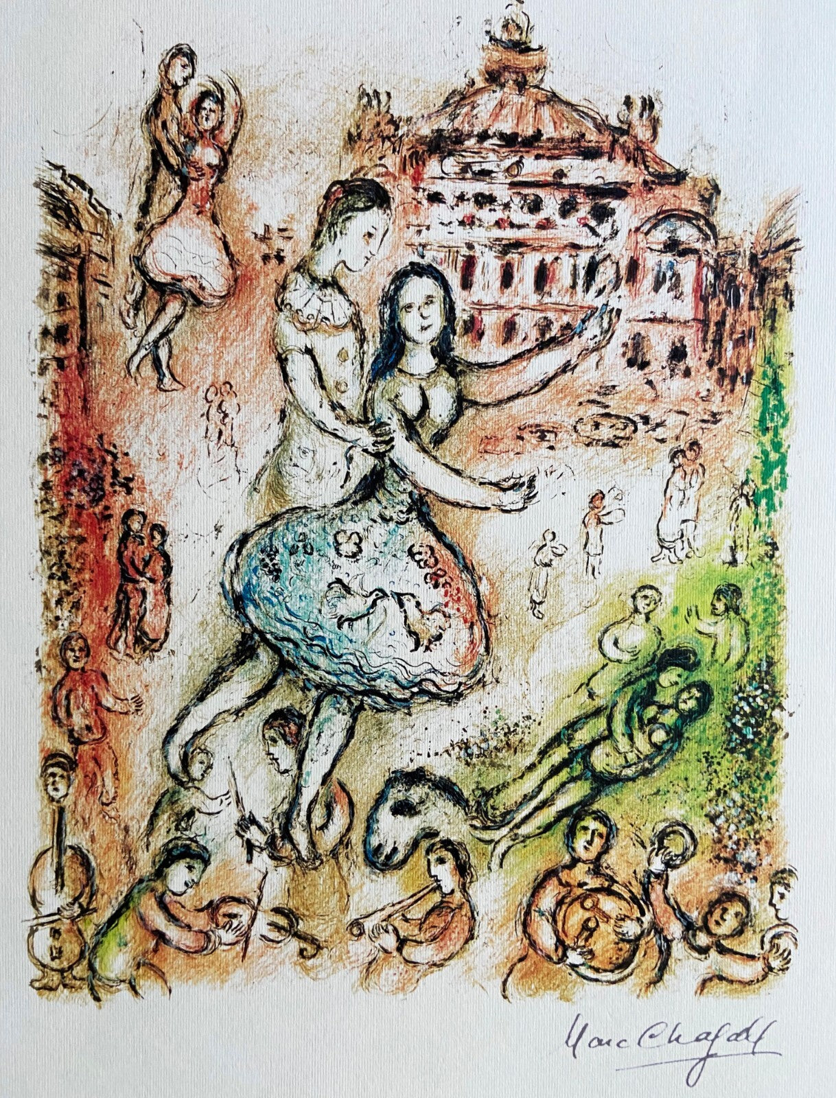 Marc Chagall Lithograph Mourlot Coa Signed Op 1974 Collection