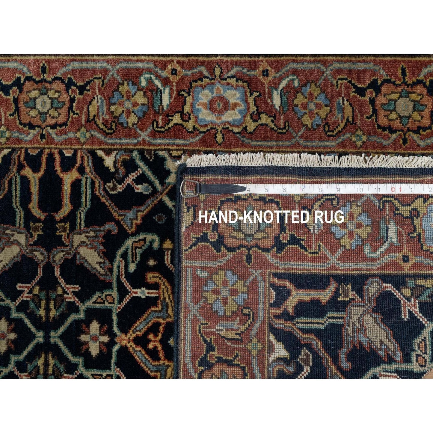 2'6"X14'1" Blue Hand Knotted Antiqued Fine Heris Soft Wool Xl Runner Rug