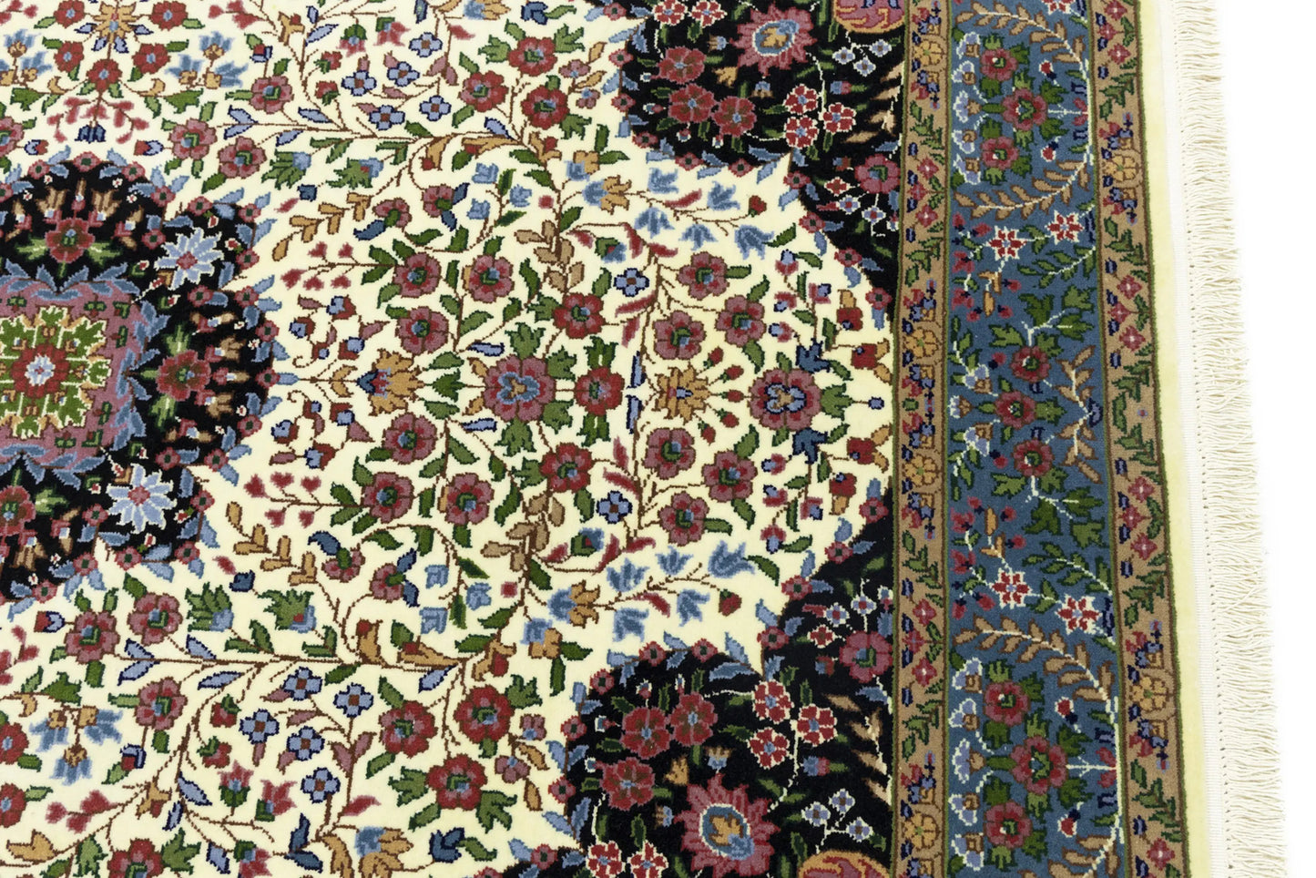 Handmade Kirman Oriental Rug Cream & Blue Floral