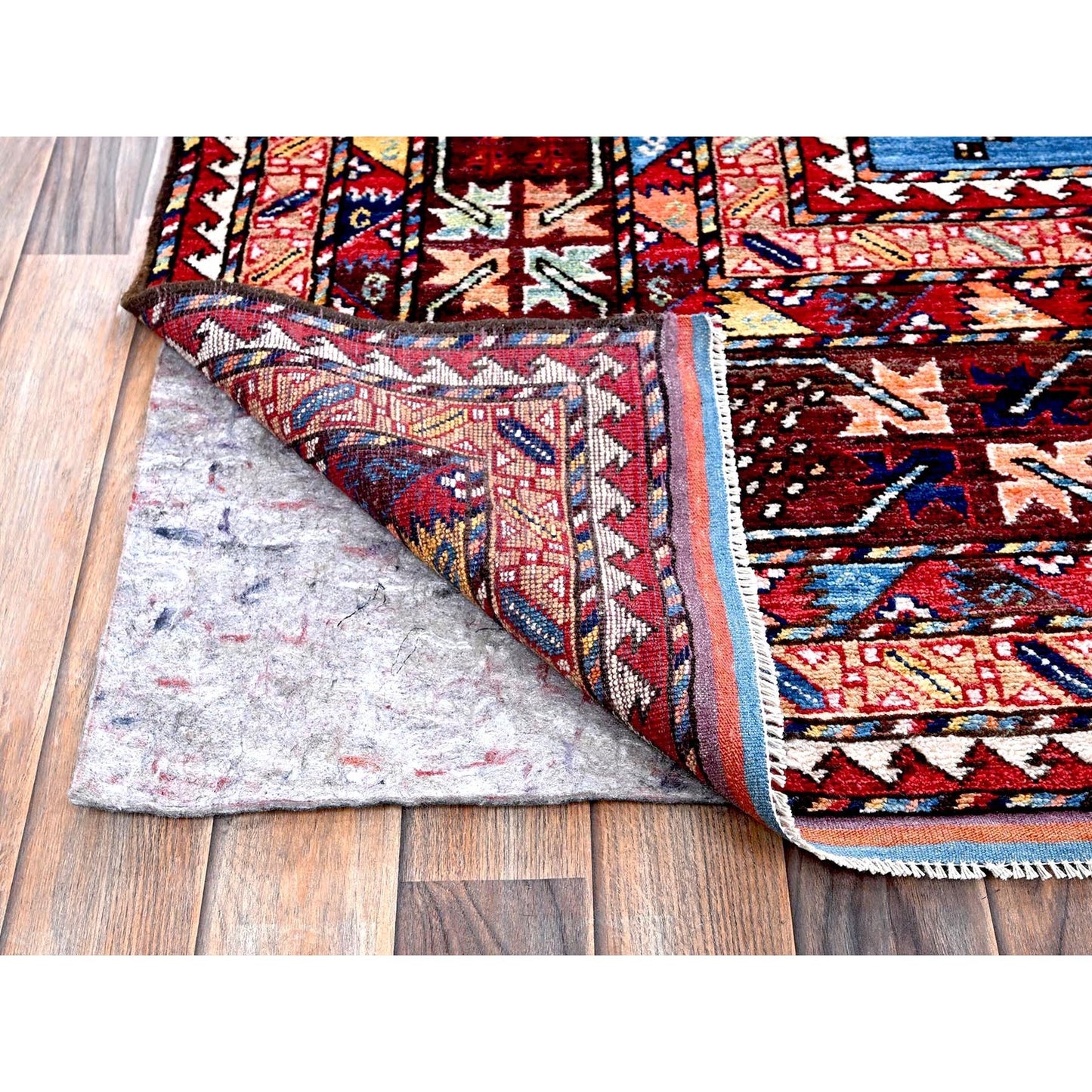 10'1"X13'4" Blue Afghan Caucasian Design Revival Hand Knotted Soft Wool Rug