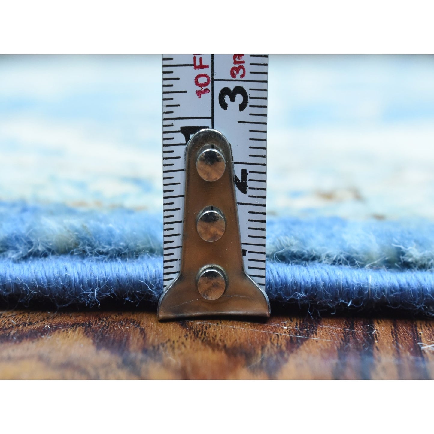 3'9"X13'3" Blue Fine Peshawar Soft Wool Hand Knotted Wide Runner Rug