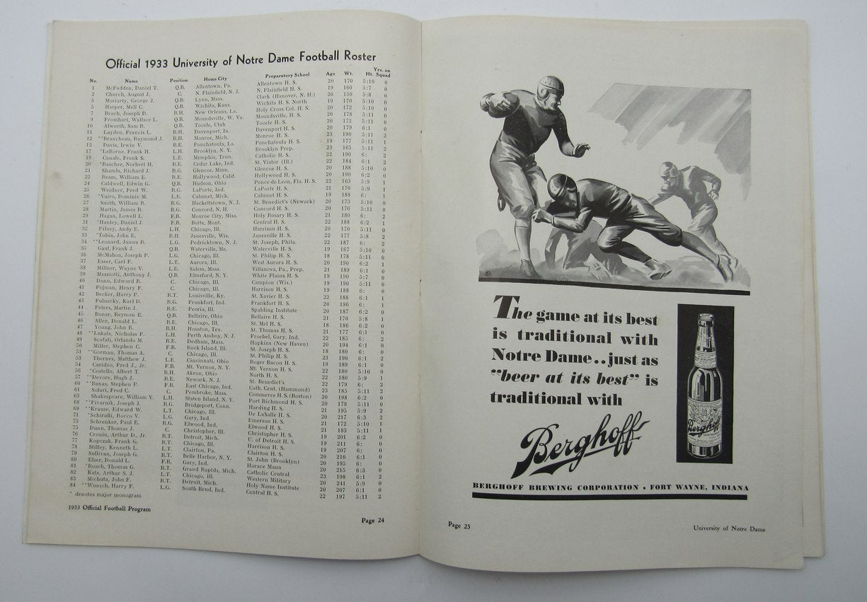 October 7, 1933 Kansas Vs. Notre Dame Ncaa