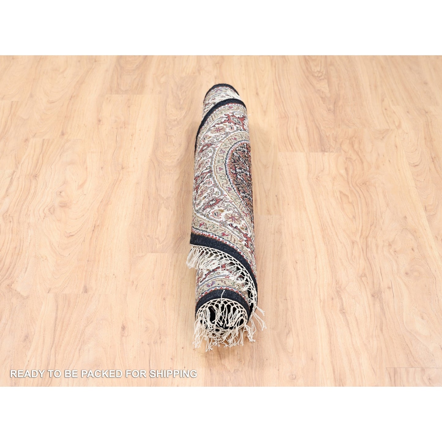 4'2"X4'2" Tebraz Mahi Fish Medallion Design Wool-Silk Hand Knotted Rug