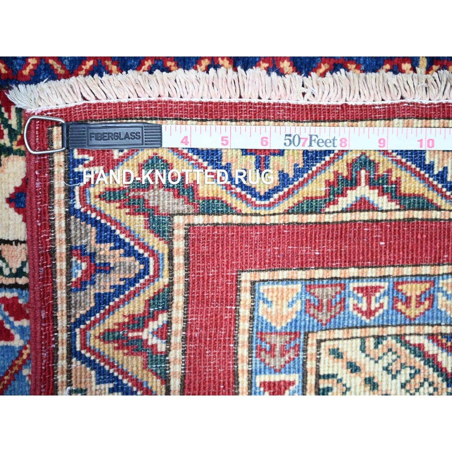 5'4"X7'7" Vermilion Red Hand Knotted Afghan Super Kazak Shawl Wool Rug