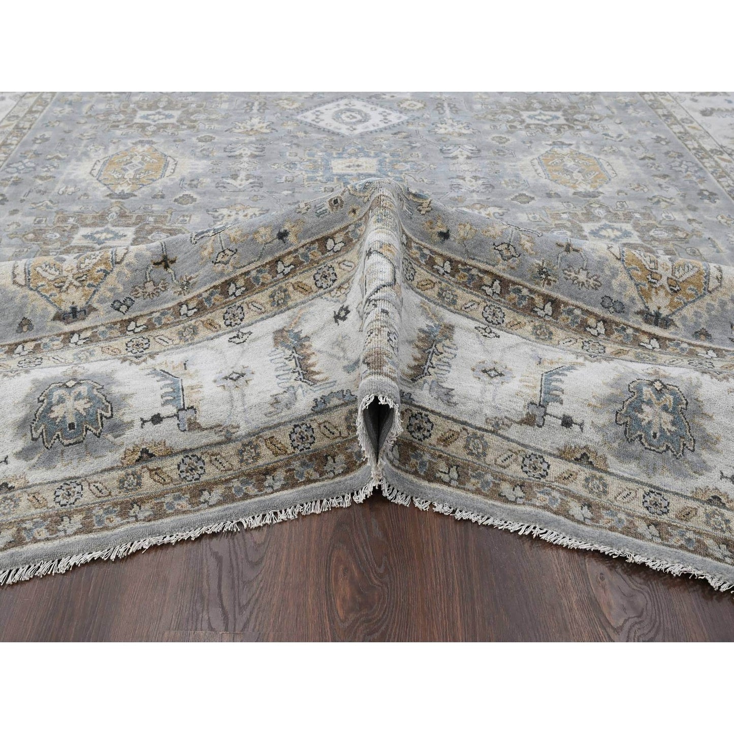 10'X13'9" Rainer Gray Karajeh Geometric Design Hand Knotted 100% Wool Rug
