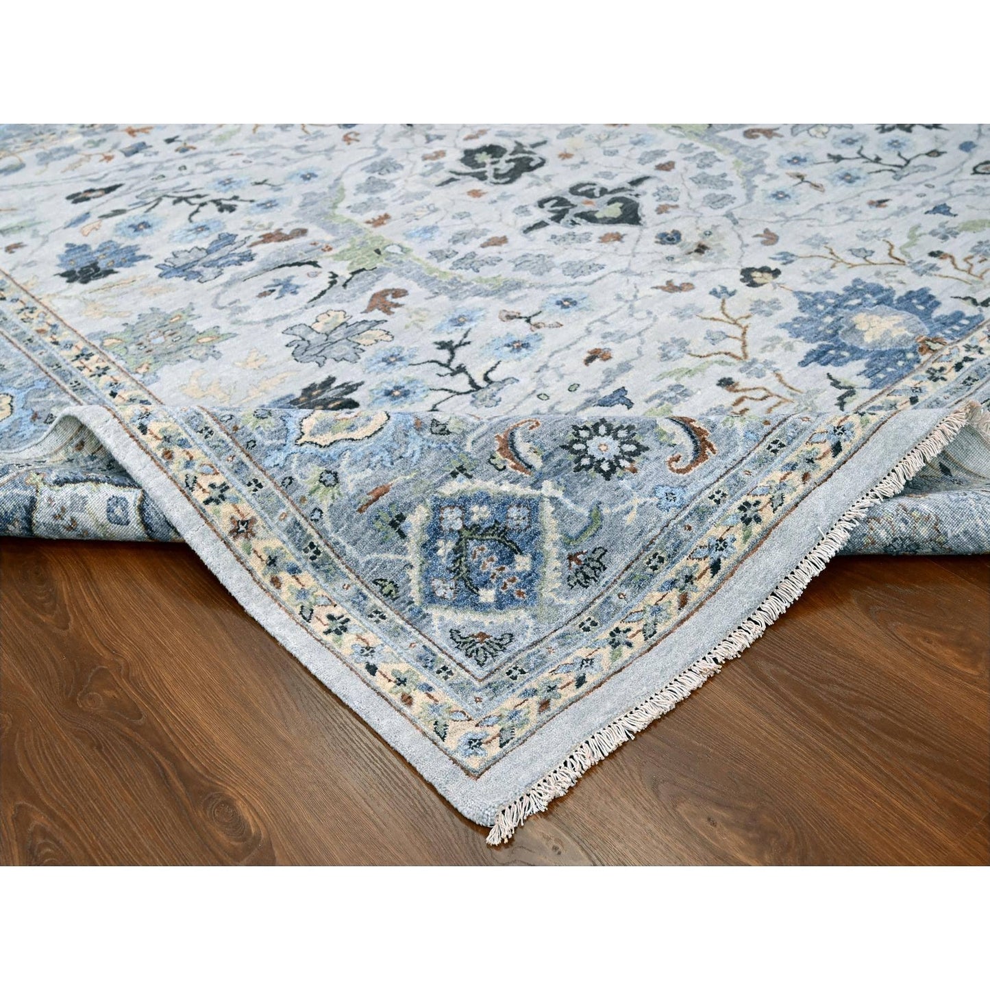 10'X10' White Hand Knotted Denser Weave Oushak Pure Wool Square Rug