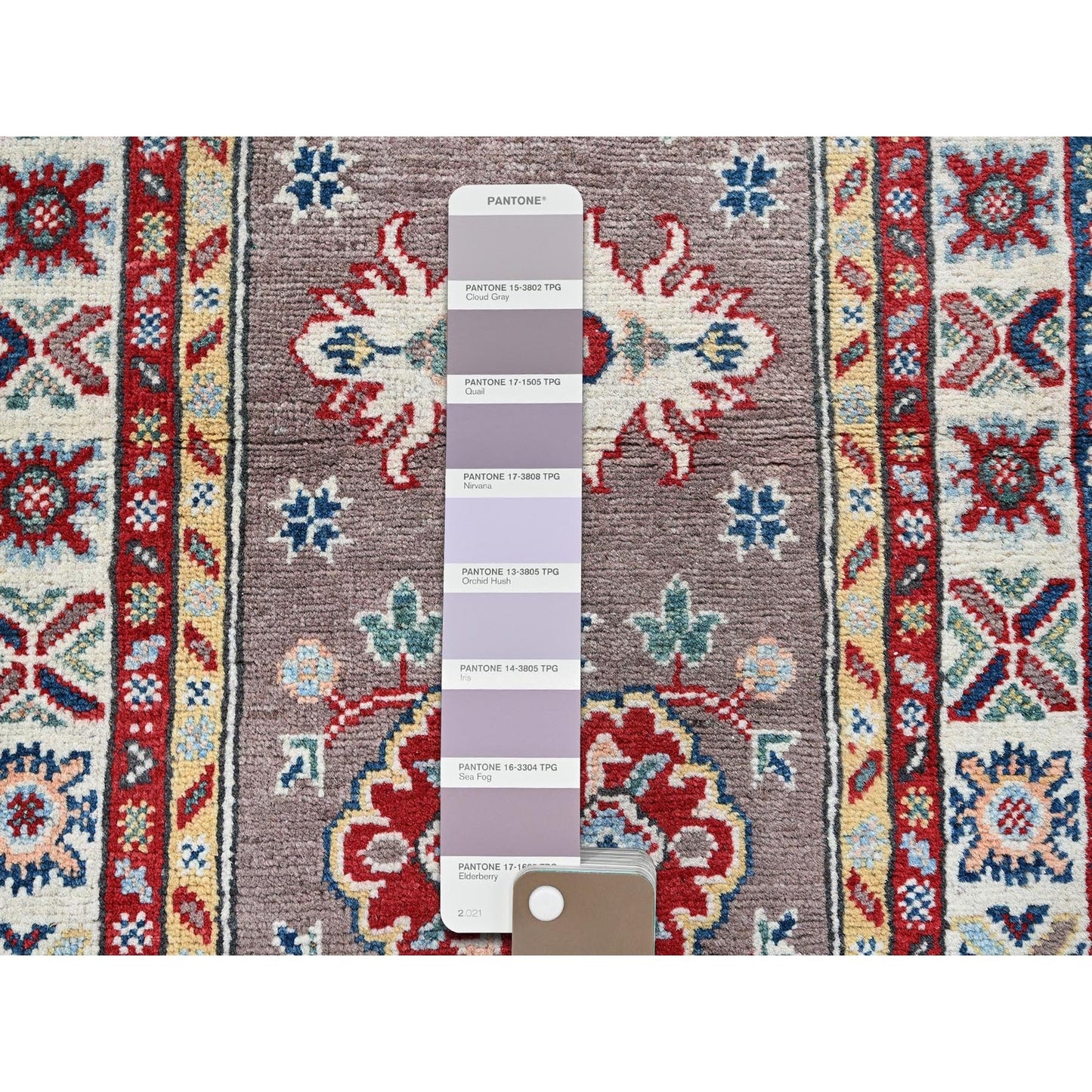 2'X6'5" Gray Kazak With Tribal Design Soft Wool Hand Knotted Runner Rug