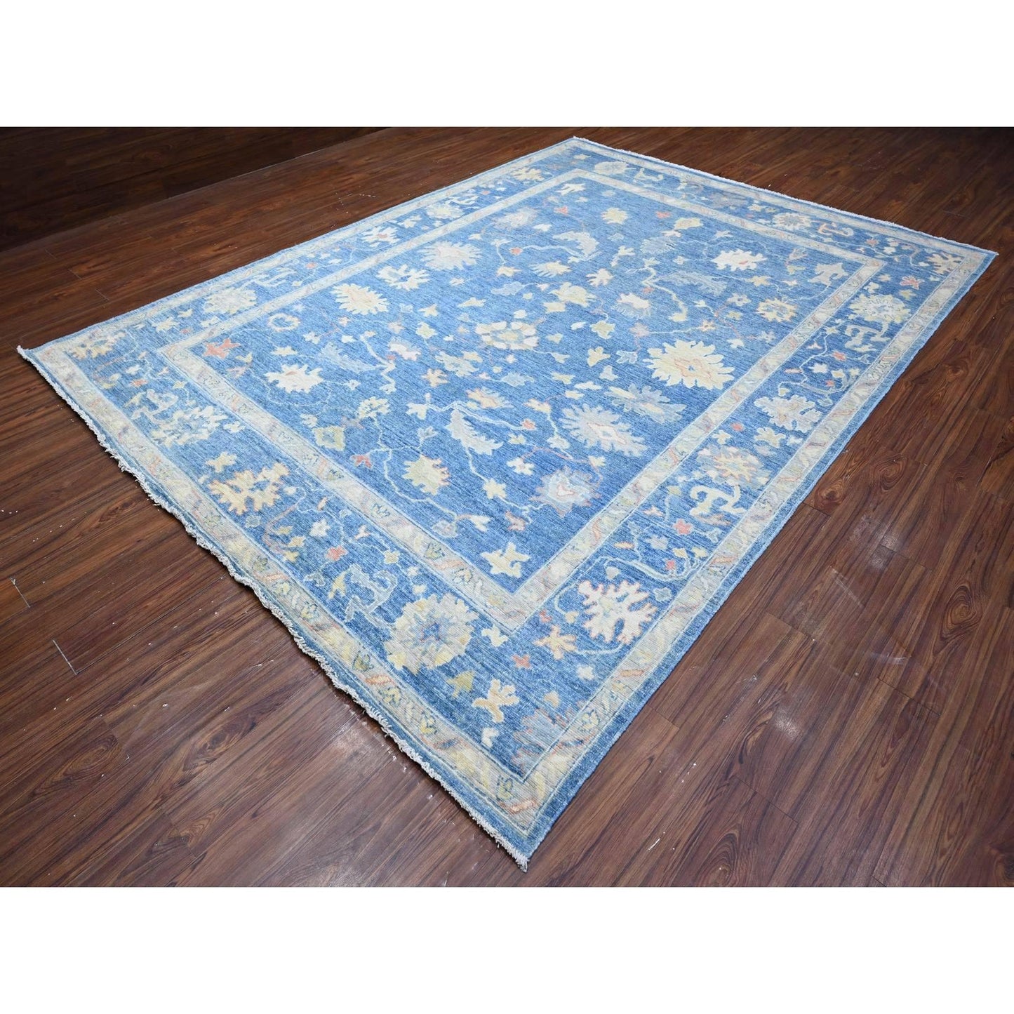9'X12'2" Denim Blue Afghan Angora Oushak Natural Dyes Oriental Rug
