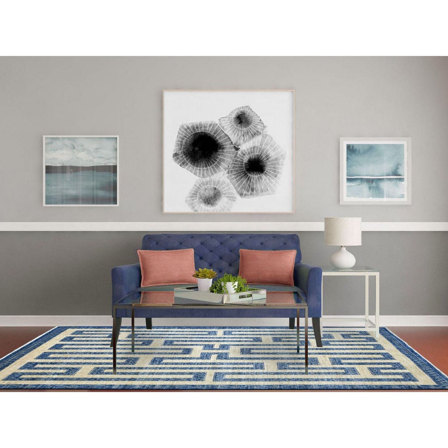5'10"X8'9" Soft Wool Hand Knotted Denim Blue Maze Design Rug