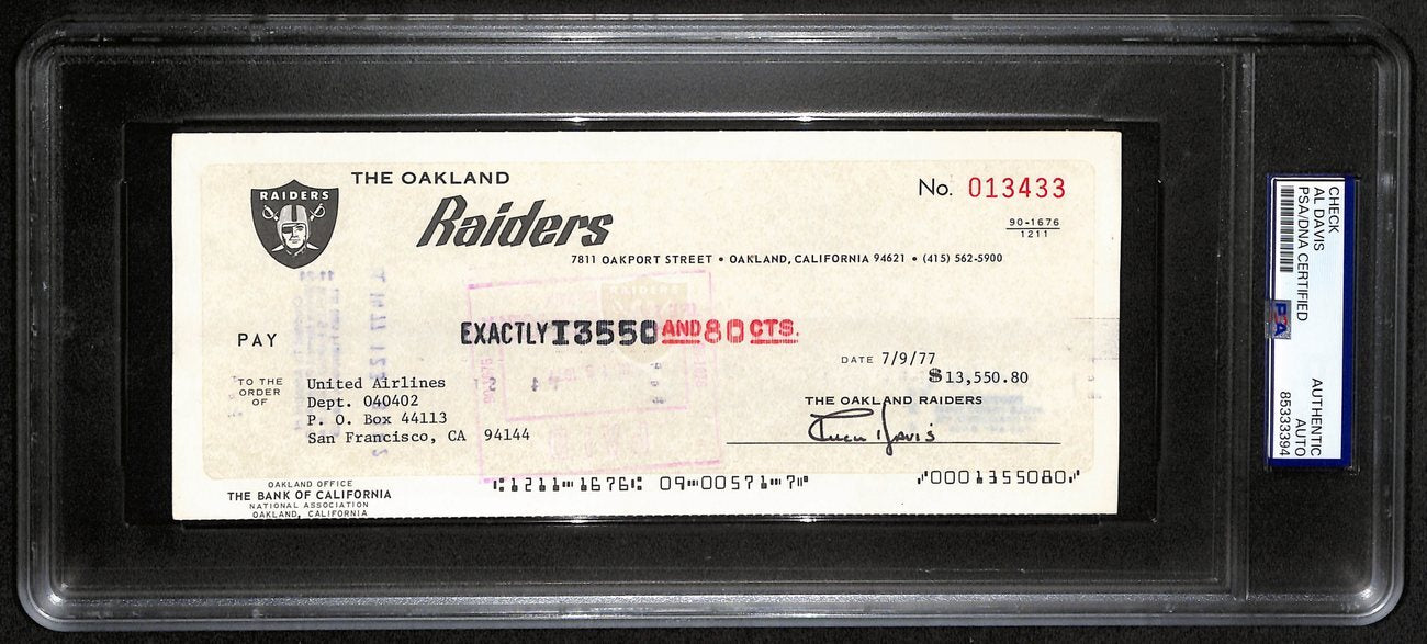 Al Davis Hof Signed/Autographed 8.5X3.5 Bank