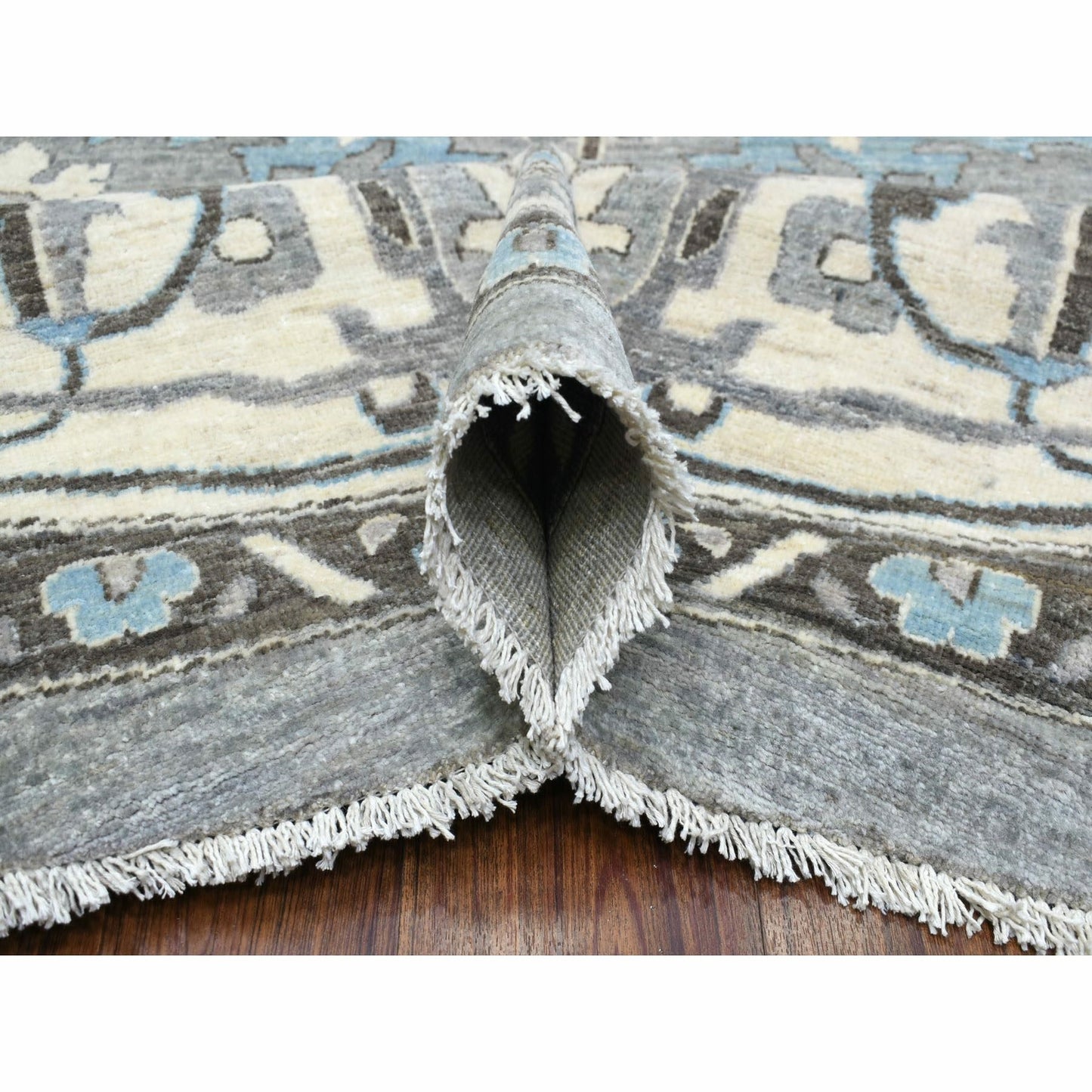 11'8"X11'8" Hand Knotted Gray Heriz Fine Peshawar Pure Wool Round Rug