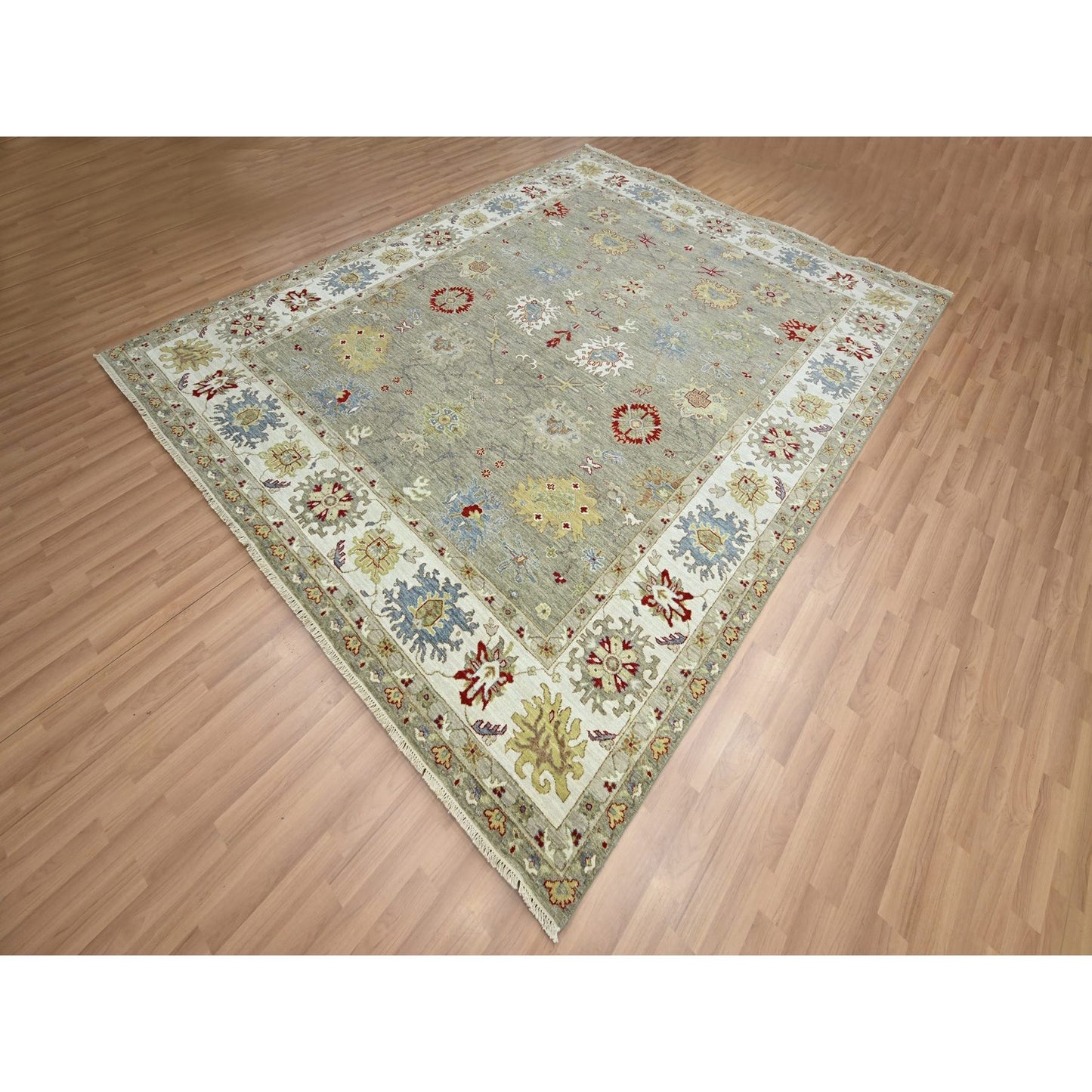 8'1"X10'1" Stone Gray Agra With Ziegler Design Hand Knotted Pure Wool Rug