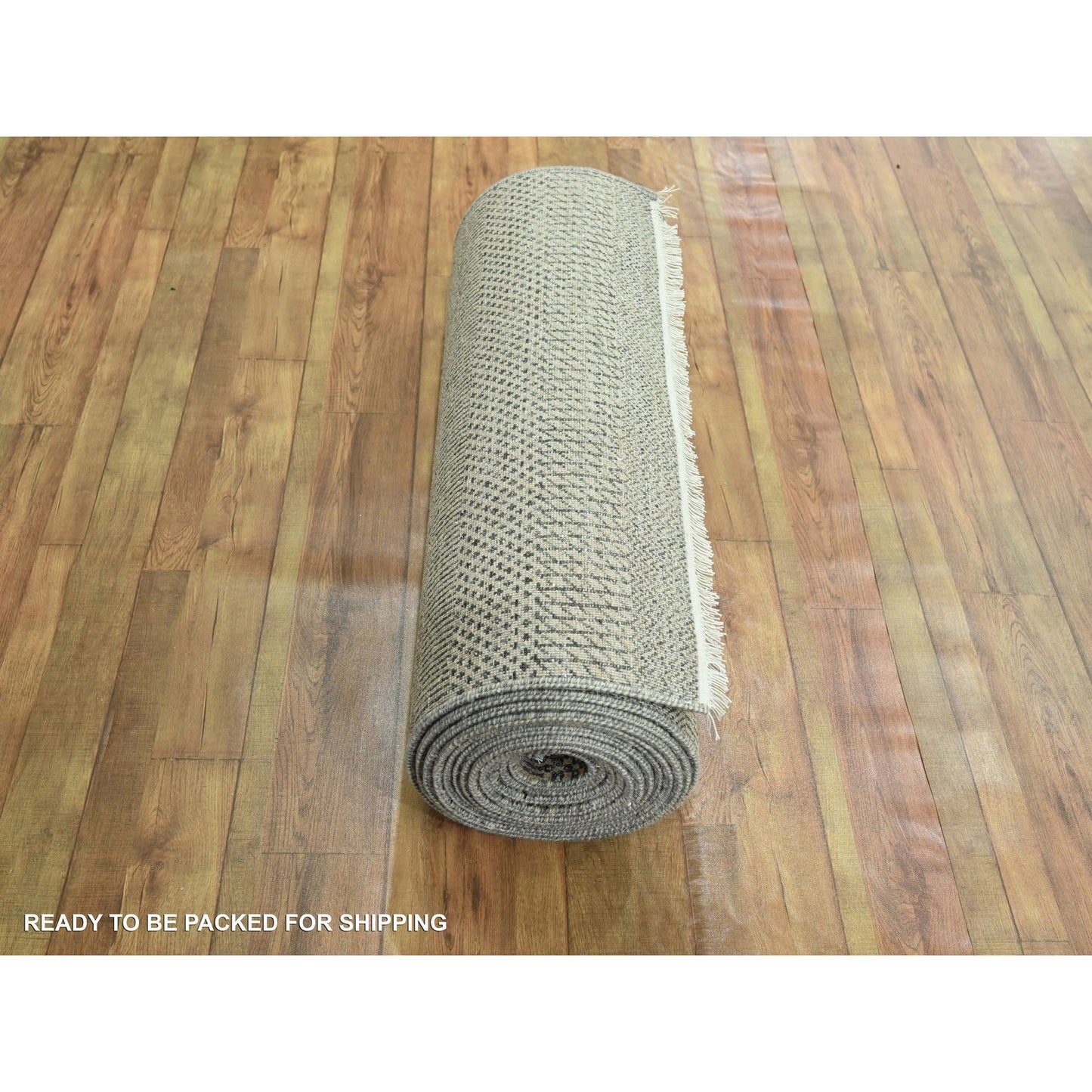 2'7"X20'4" Brown Modern Grass Design Hand Knotted Wool & Silk Runner Rug