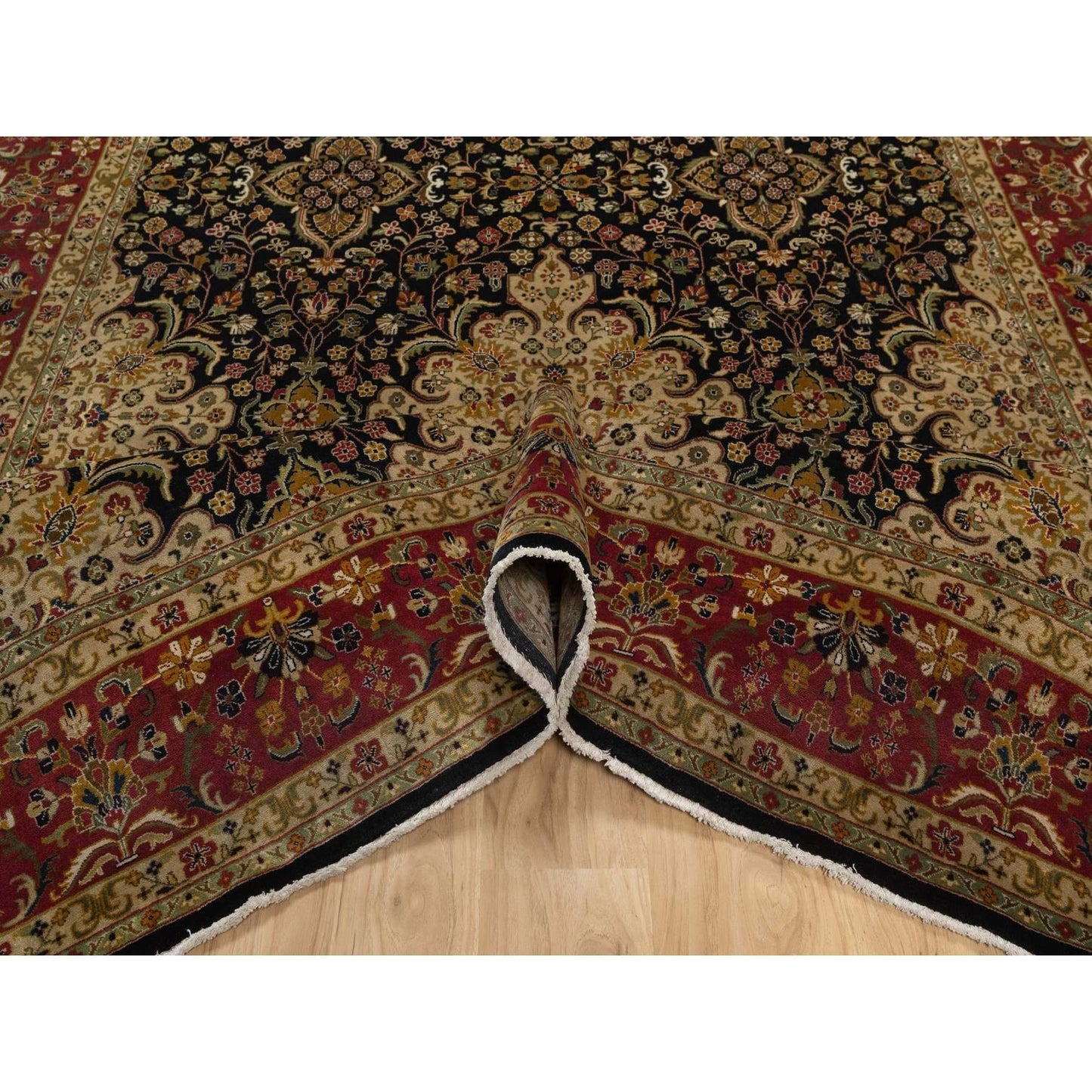 8'X9'10" Black Hand Knotted Kishoon Revival 300 Kpsi Rug New Zealand Wool