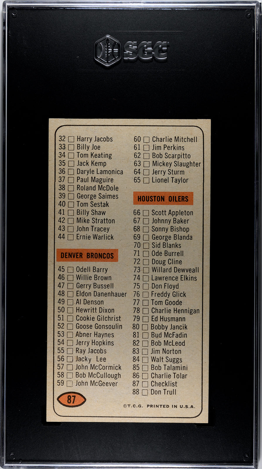 1965 Topps Checklist #87 Sgc 8
