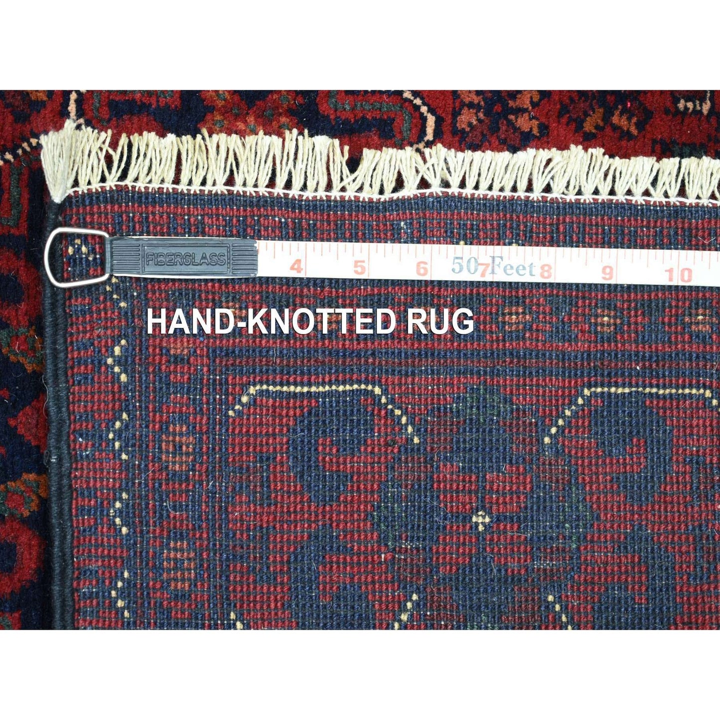 2'9"X9'5" Red Afghan Khamyab Wool Tribal Design Hand Knotted Runner Rug
