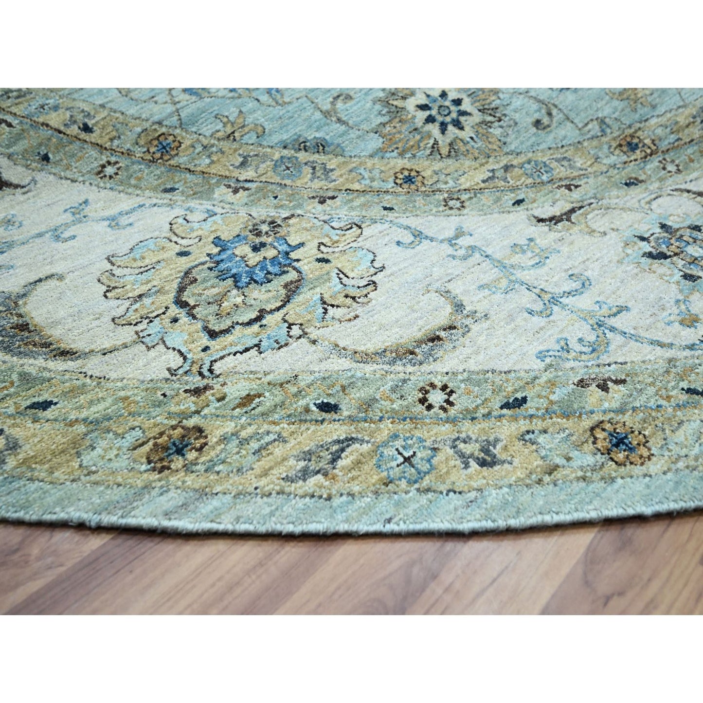 11'10"X11'10" Blue Shah Abbas Vines Design Hand Knotted Wool Round Rug