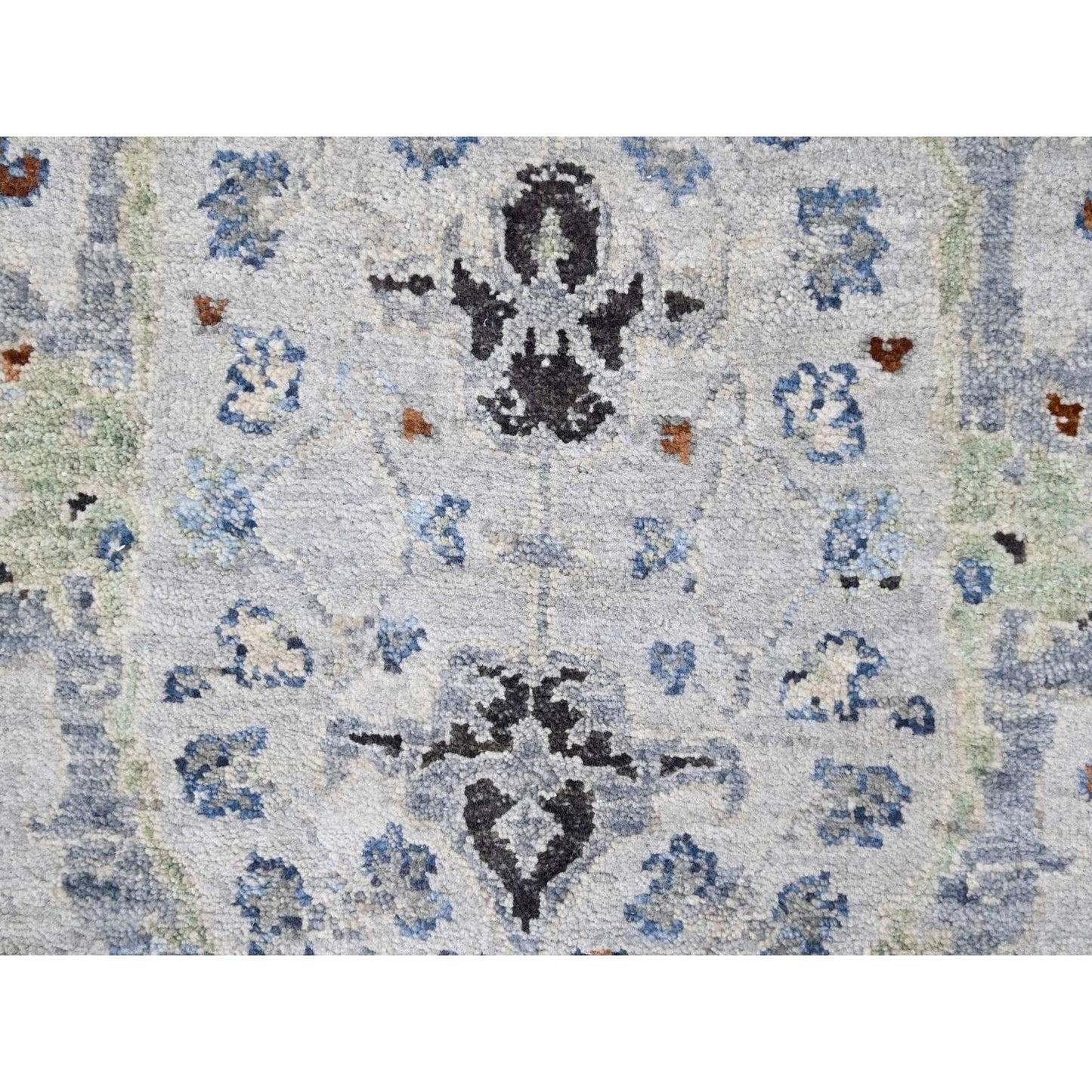 2'5"X30'4" Gray 100% Wool Hand Knotted Oushak Floral Design Xl Runner Rug