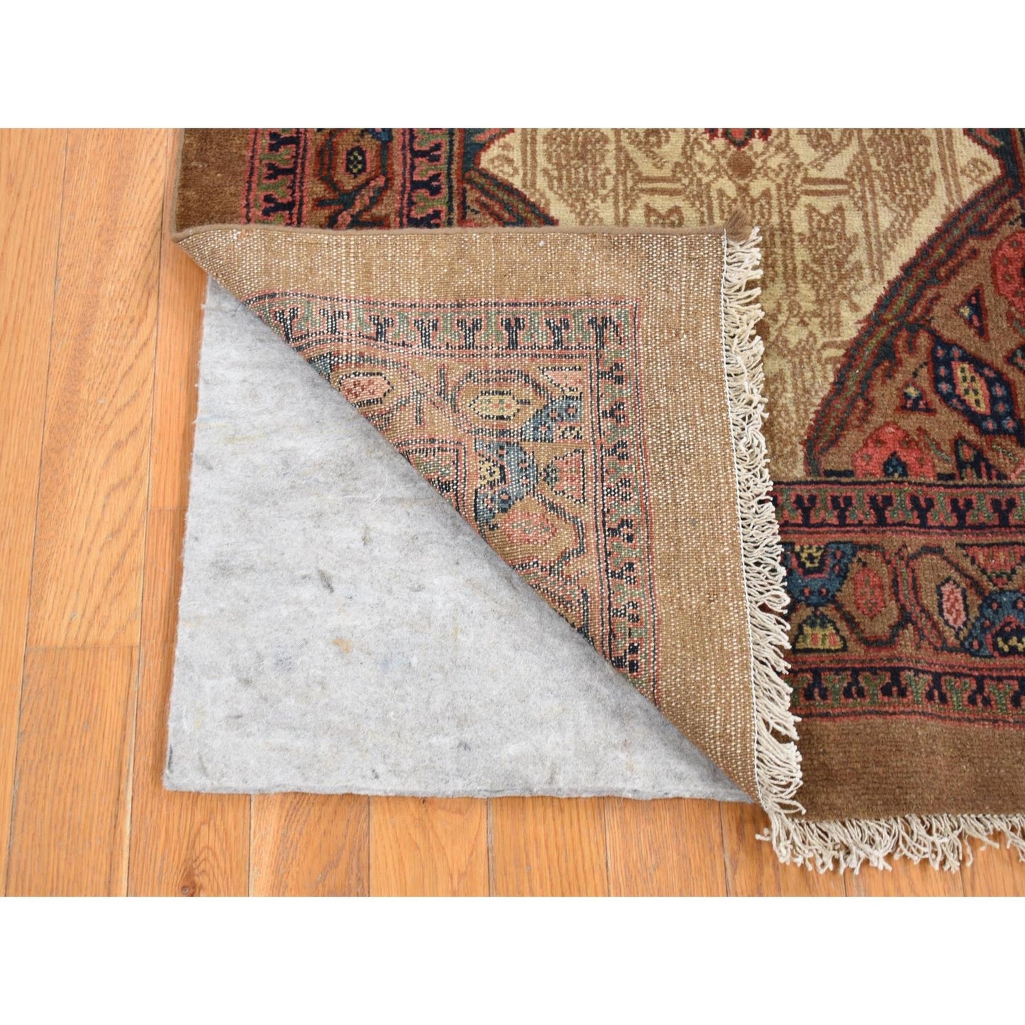 3'2"X14'10" Taupe Brown Antique Zoroastrian Wool Hand Knotted Runner Rug