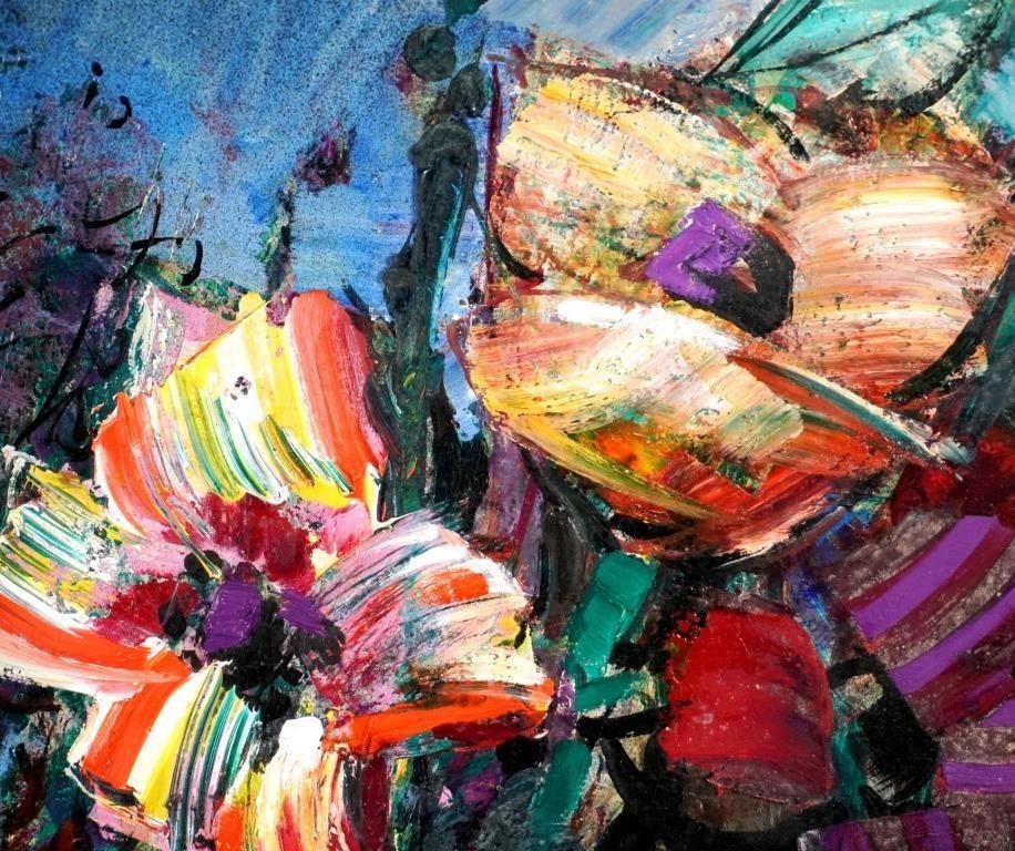 Rodolphe Caillaux "Le Bouquet Dans La Campagne" 1979 Original Oil Painting