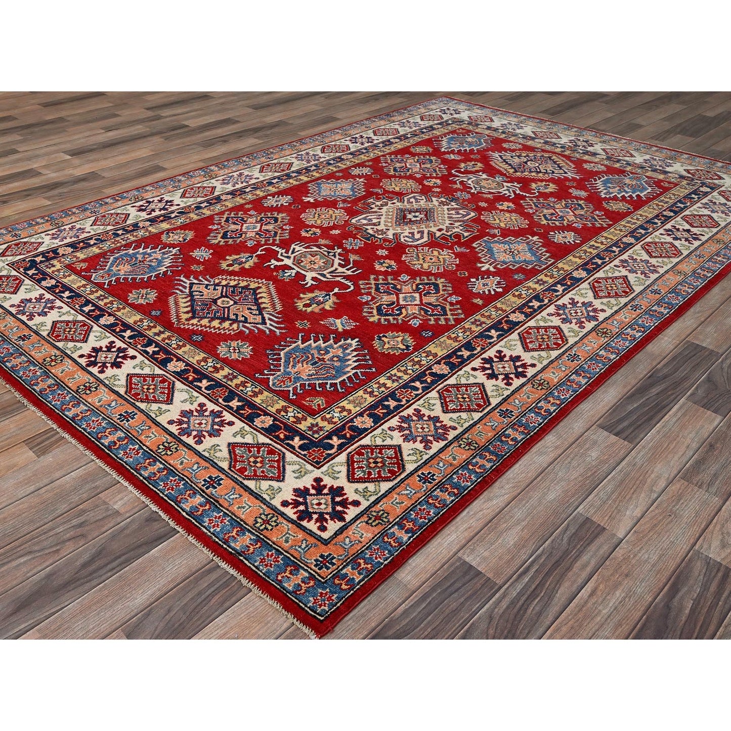 6'1X9'1" Red Hand Knotted All Wool Kazak Tribal Design Oriental Rug