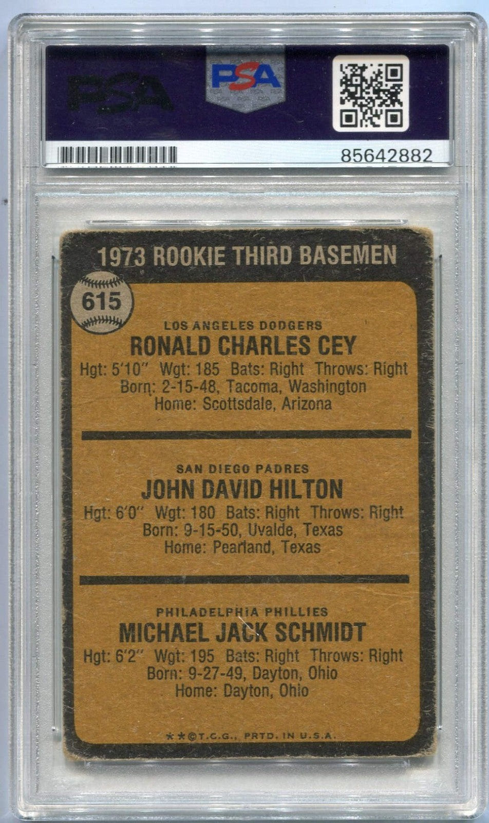 Mike Schmidt "Hof 95" Autographed 1973 Topps Rookie Card Psa/Dna Certified