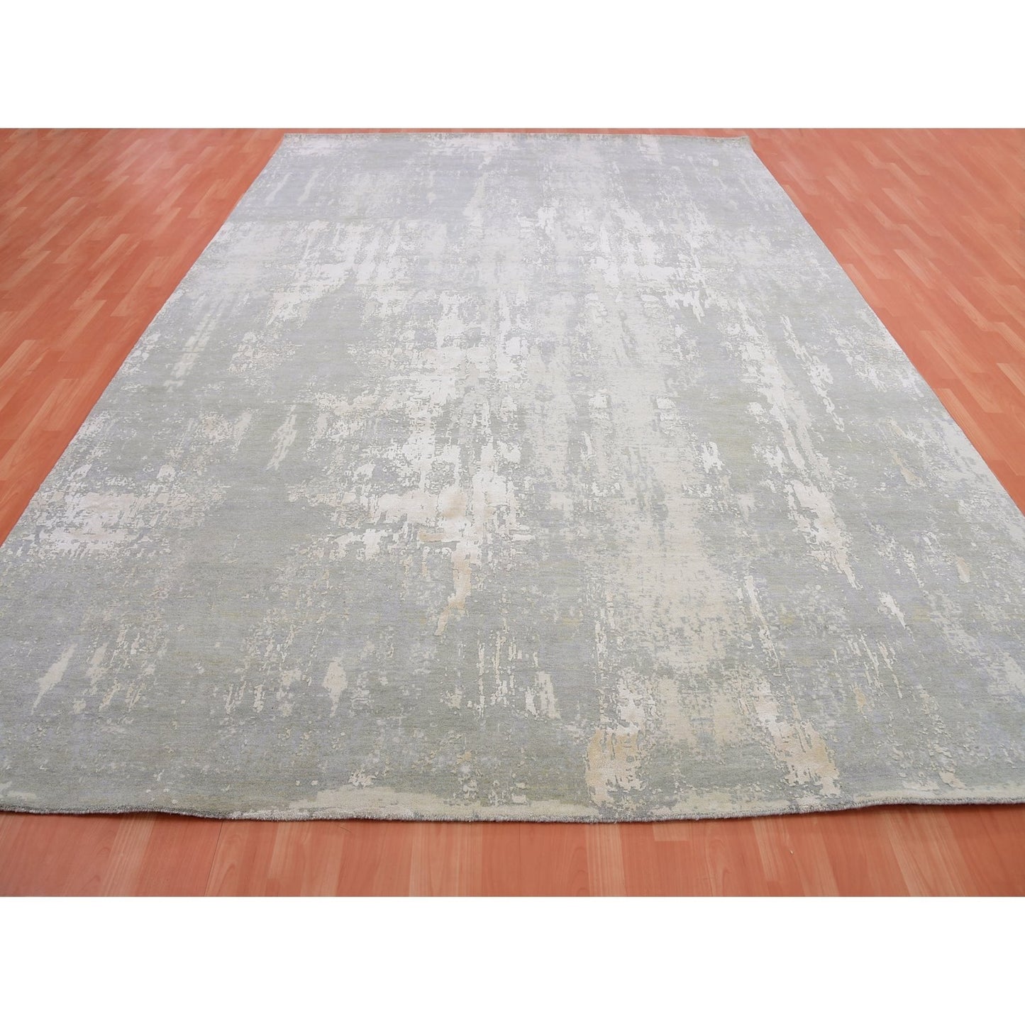 10'X14'1" Jubilee Gray Modern Abstract Design Hand Knotted Wool Silk Rug