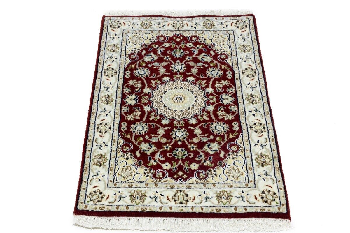 Small Hand-Knotted Red Floral Indo-Nain Oriental