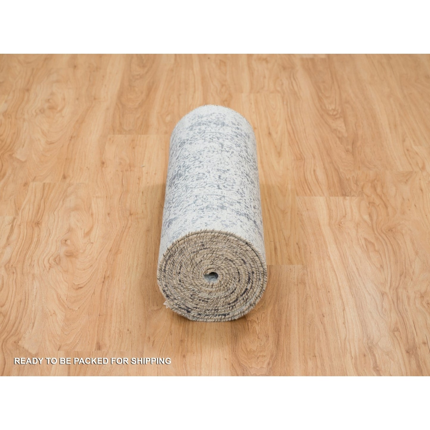 2'8"X20' Gray Wool/Silk Hand Knotted Zoroastrian Design Xl Runner Rug