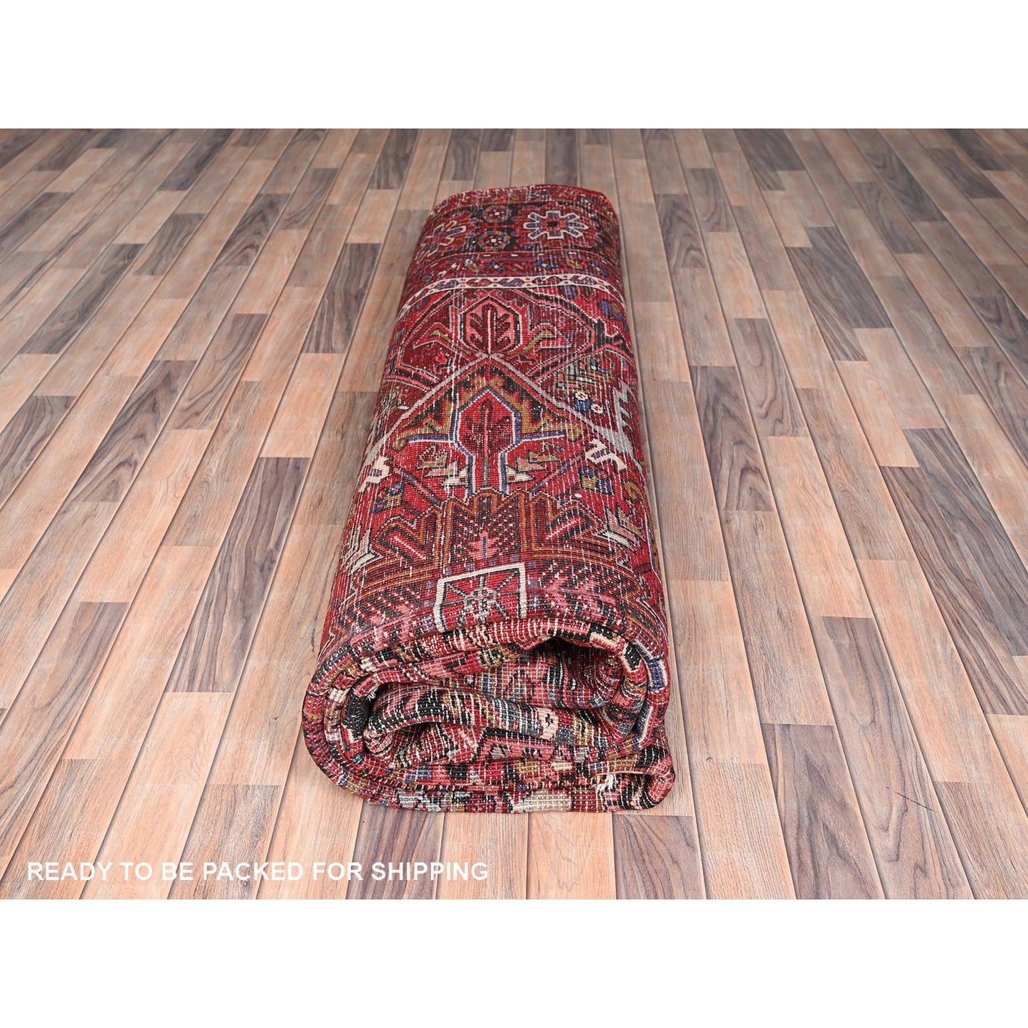 9'9"X12'6" Red Pure Wool Hand Knotted Vintage Zoroastrian Heris Rug