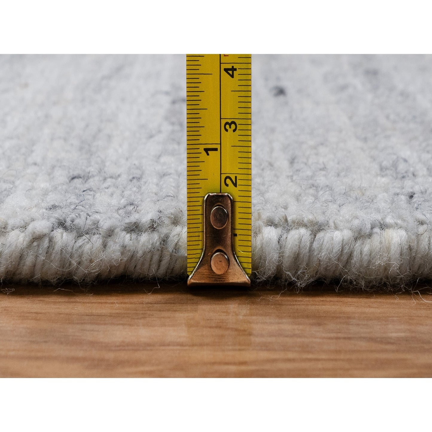 9'X12' Snow White Natural Wool Plain Modern Striae Design Hand Loomed Rug