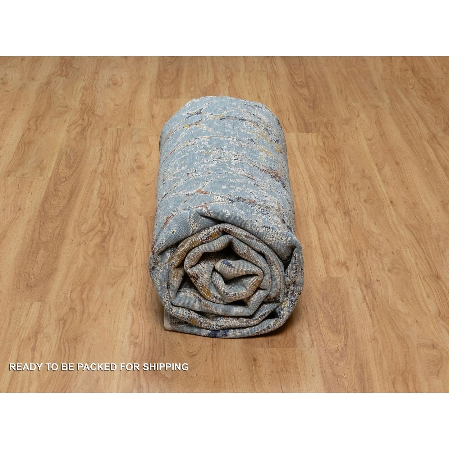 9'1"X12' Blue Modern Bamboo Cane Design Wool And Silk Hand Knotted Rug