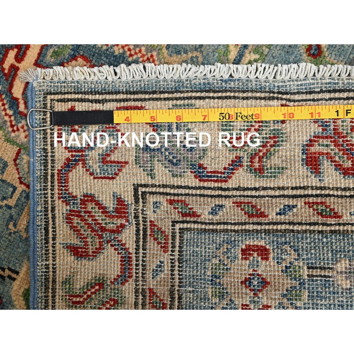 2'9"X12'9" Blue Kazak With Geometric Design Hand Knotted Rug Wool Runner