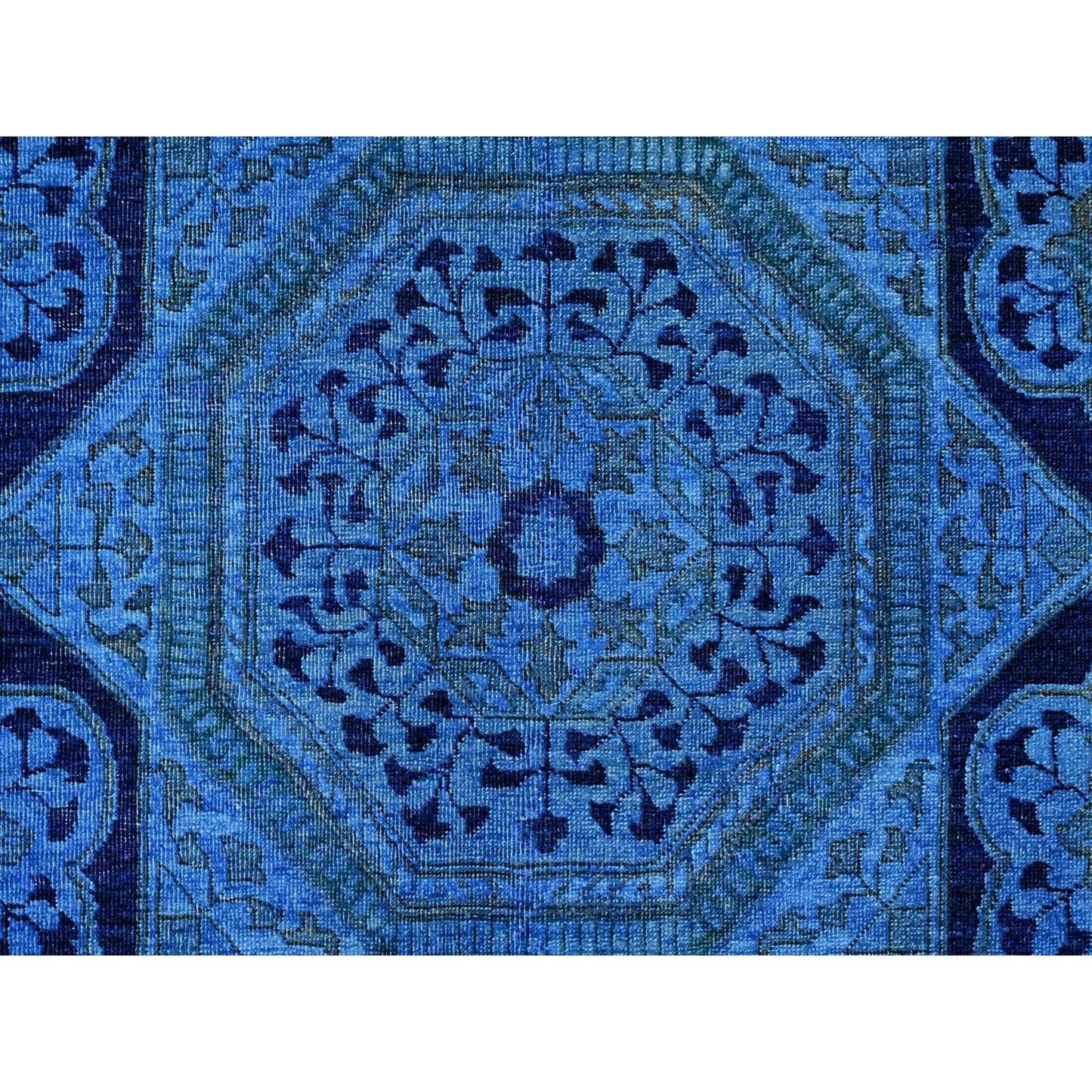 8'X9'6" Blue Peshawar Mamluk Design Distressed 100% Wool Hand Knotted Rug