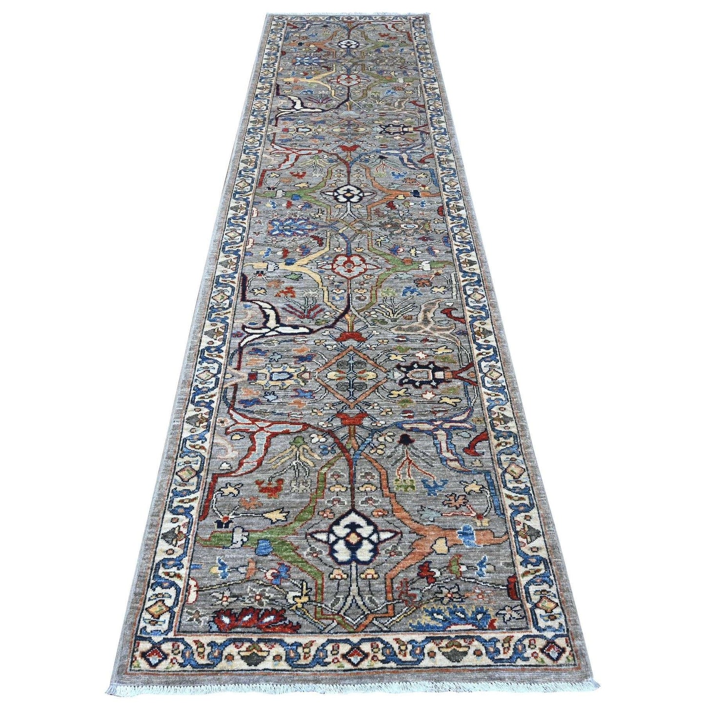 3'X11'10" Gray Hand Knotted Aryana Bidjar Garus Wool Runner Oriental Rug
