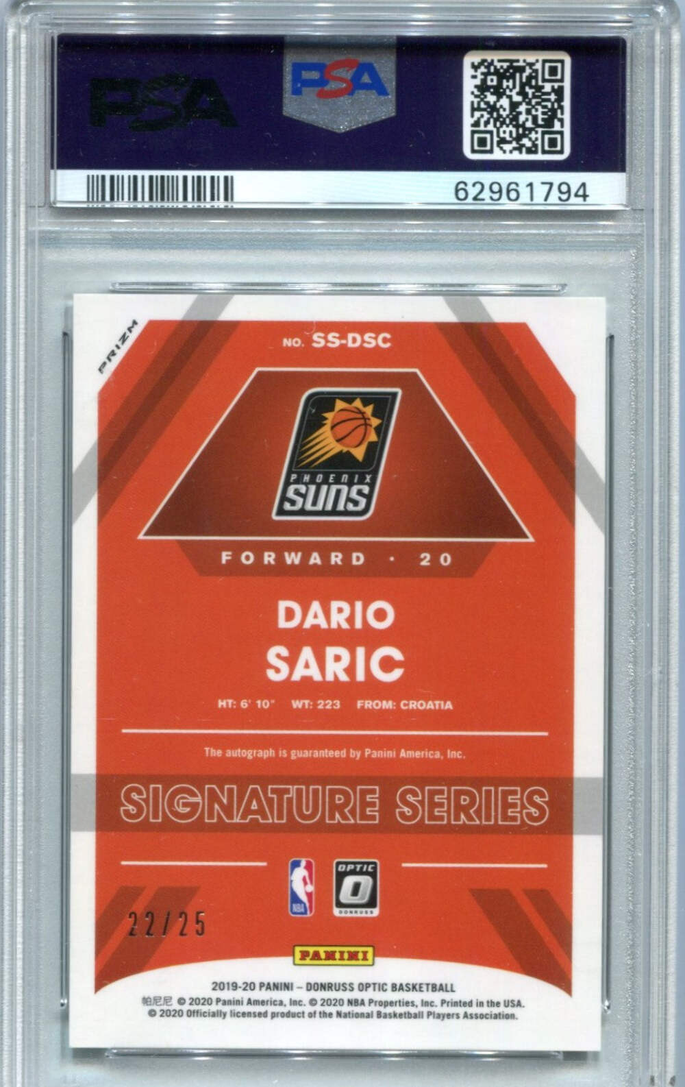 Dario Saric 2019 Panini Optic Signature Series
