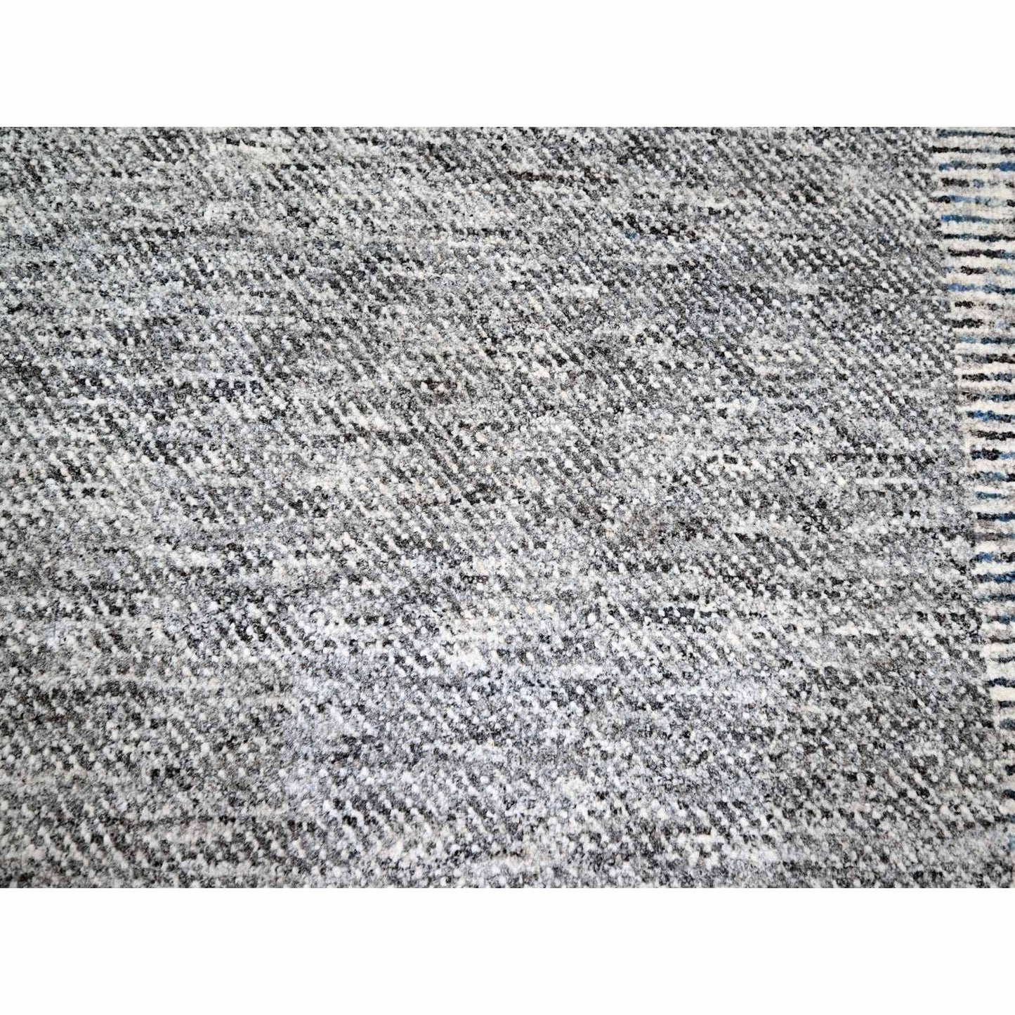 9'X12'1" Barely Blue Modern Geometric Plaid Design Wool Hand Knotted Rug