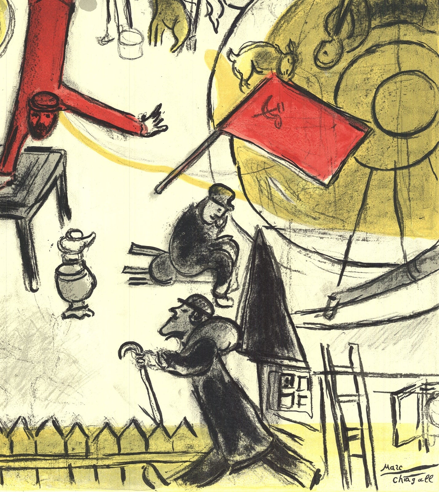 Marc Chagall The Revolution " Lithograph Modernism Red, Yellow