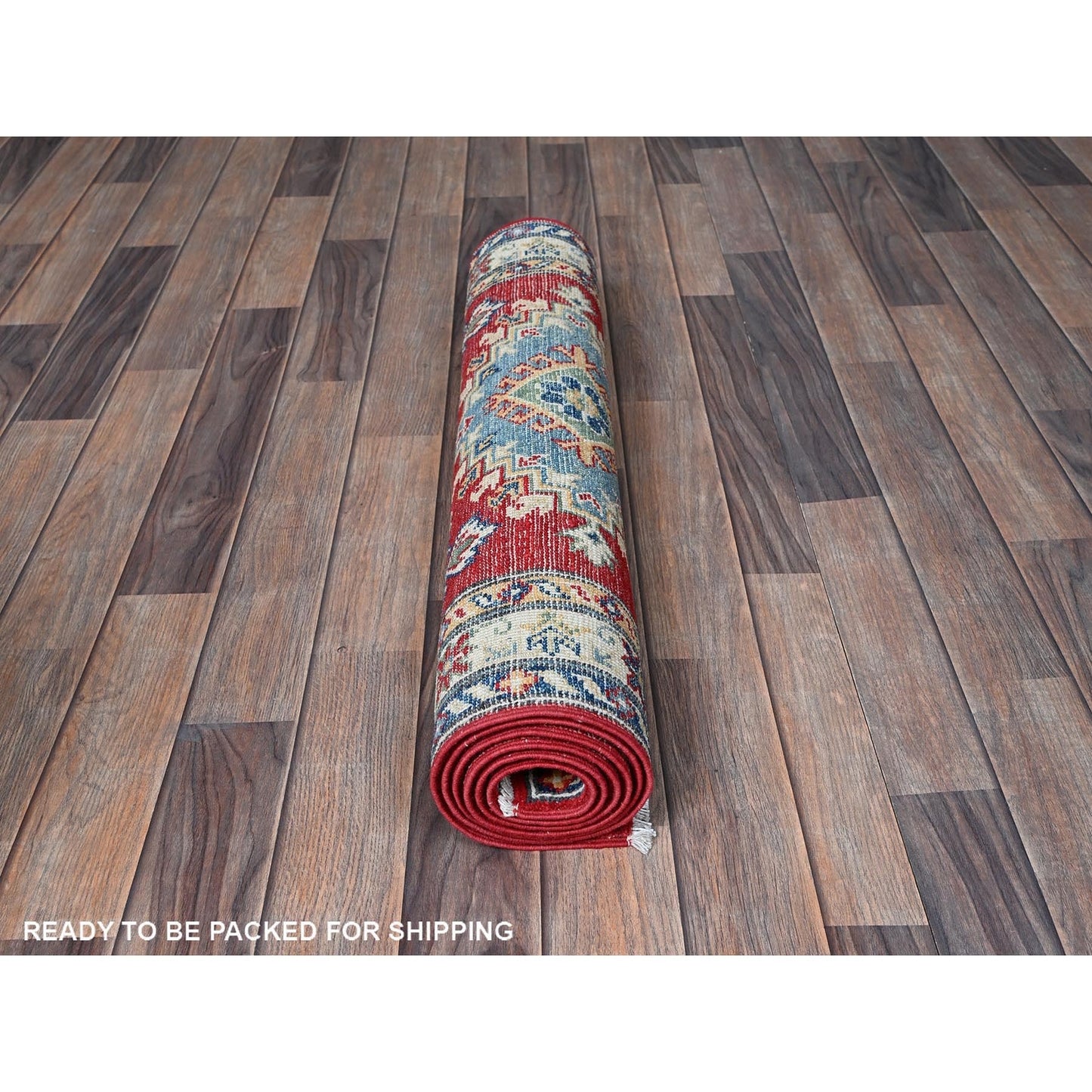 2'9"X6'7" Red Kazak With Medallions Design All Wool Hand Knotted Runner Rug