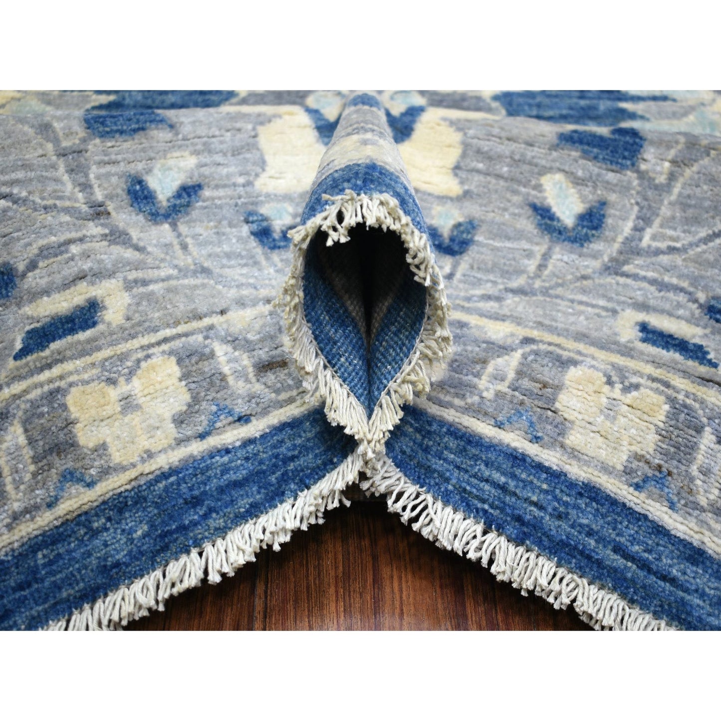 10'2"X13'6" Denim Blue Wool Hand Knotted Fine Peshawar Densely Woven Rug