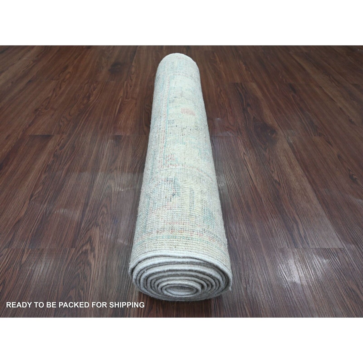 2'10"X11'7" White Hand Knotted Angora Oushak Leaf Design Wool Runner Rug