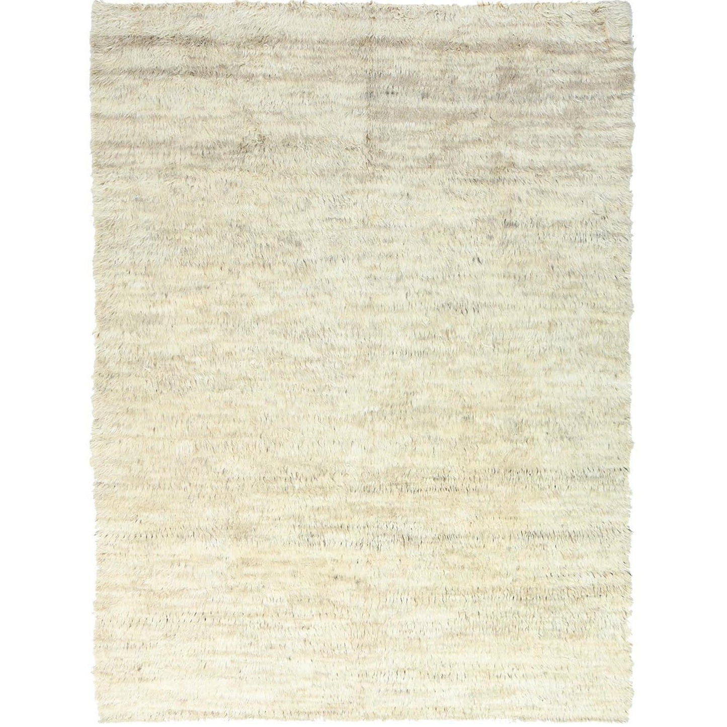 10'1"X14'1" Beige Undyed Natural Wool Hand Knotted Shaggy Moroccan Rug