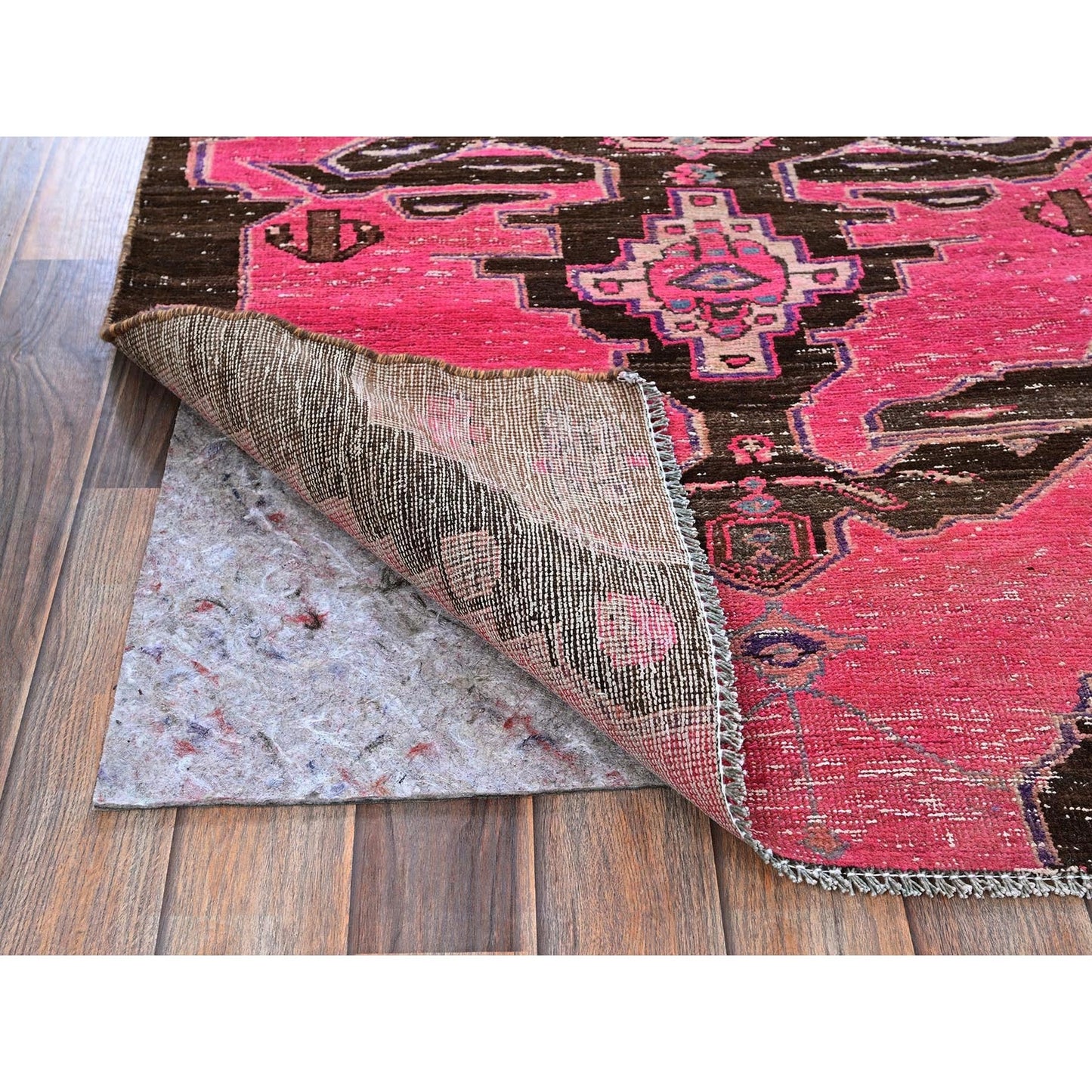 3'X11'4" Pink Overdyed Vintage Zoroastrian Hand Knotted Wool Runner Rug