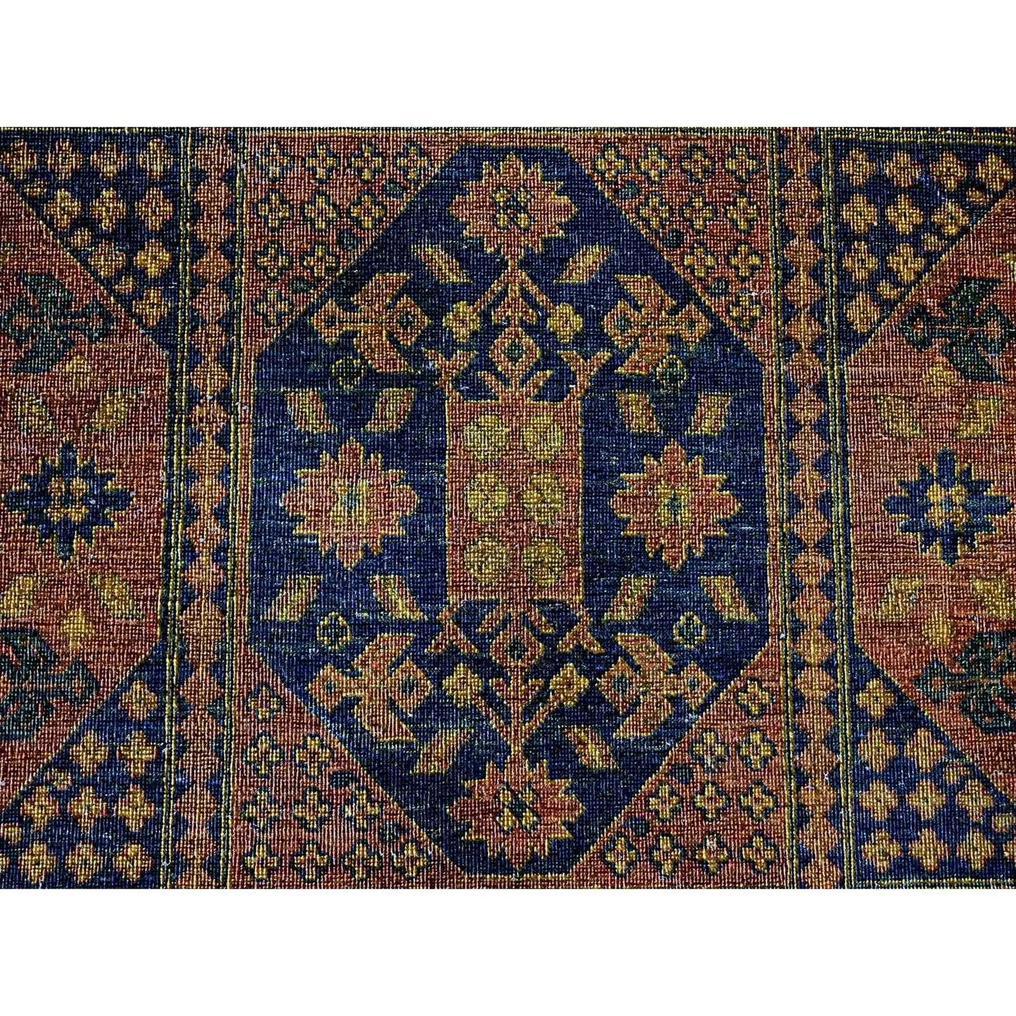 8'10"X12'2" Brown Overdyed Afghan Block Design Hand Knotted Pure Wool Rug