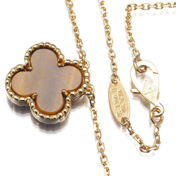 Van Cleef & Arpels Necklace Tiger'S Eye Vintage Alhambra 18K Yellow Gold