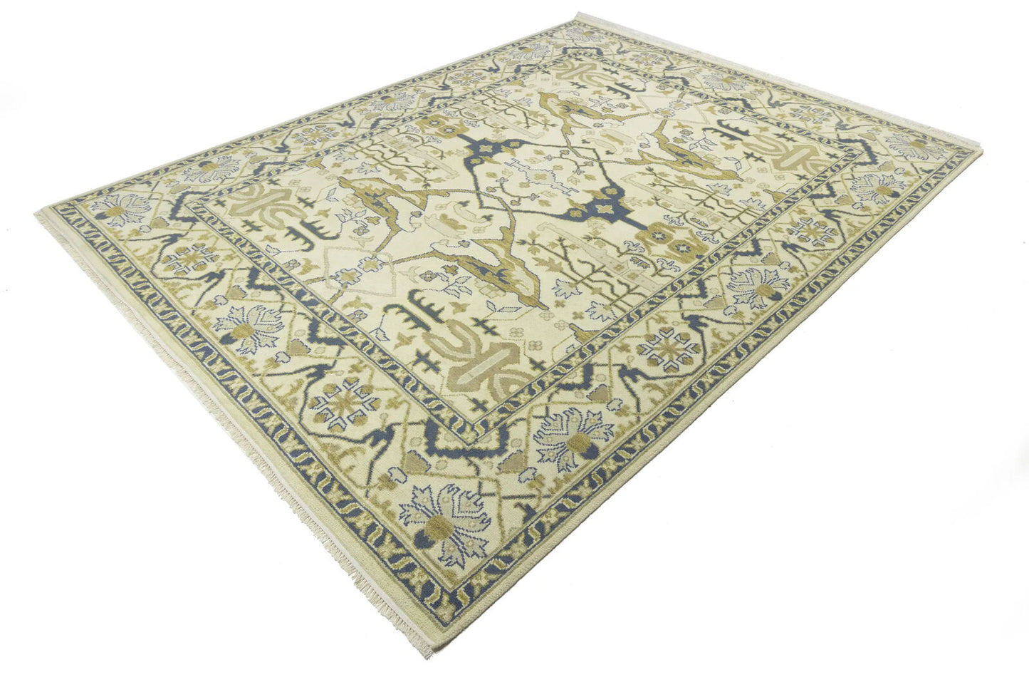 Handmade Oushak Oriental Rug Wool Carpet Floral