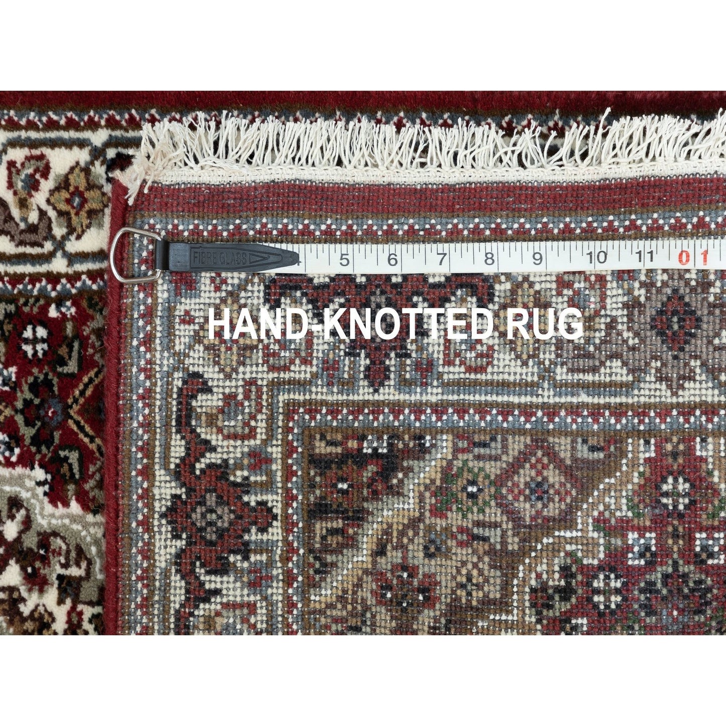 2'X8' Red Hand Knotted Fish Design Tebraz Mahi Wool And Silk Runner Rug